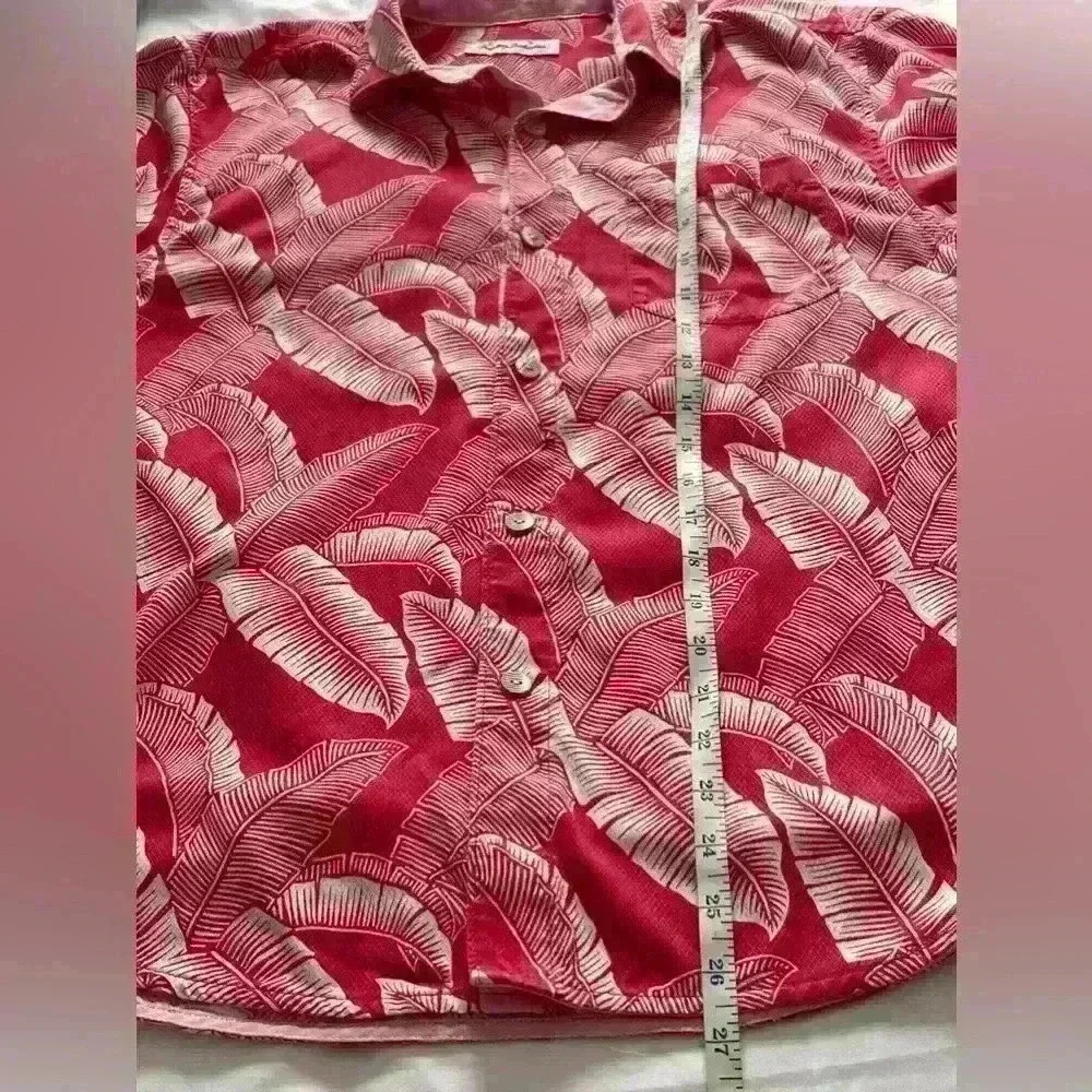 Tommy Bahama Grand Fronde Short Sleeve Silk Blend Button Up Shirt Pink Plume Sma - Picture 9 of 11
